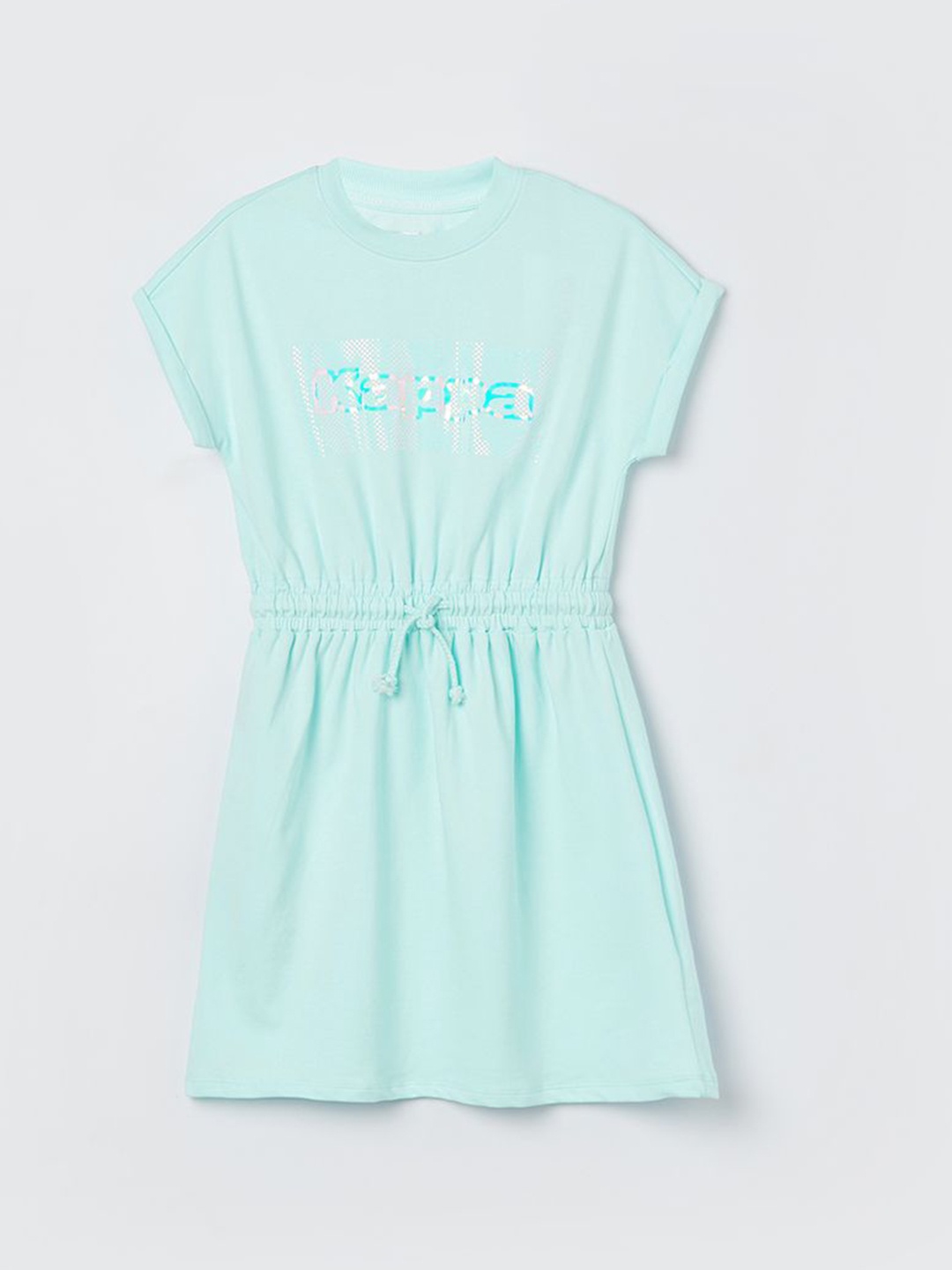 

Kappa Girls Cotton Typography Printed Extended Sleeves Fit & Flare Dress, Blue
