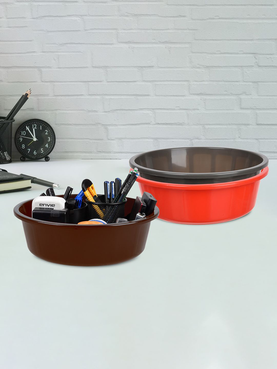 

Kuber Industries Red & Brown 3 Pieces Regular Desk Organisers