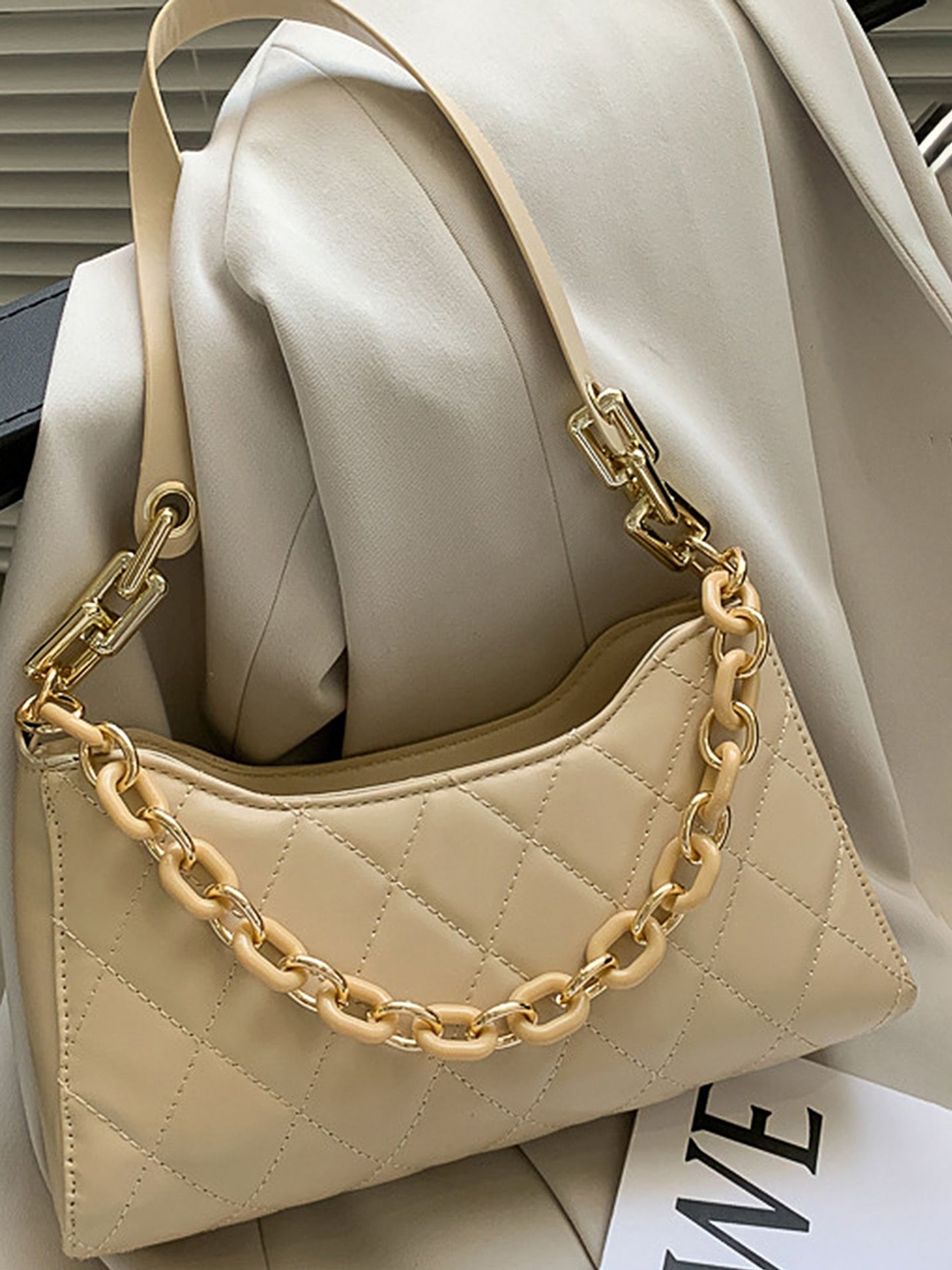 

LULU & SKY Textured PU Structured Hobo Bag with Quilted, Khaki