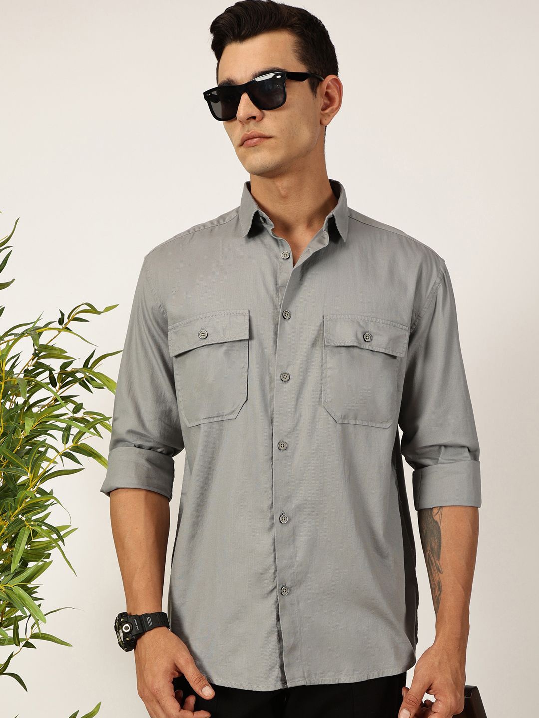 

Mast & Harbour Men Premium Opaque Casual Shirt, Grey