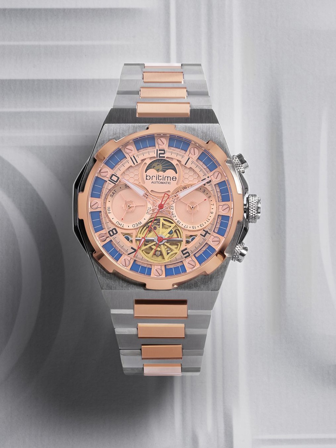 

Britime Men Dial & Stainless Steel Bracelet Style Analogue Automatic Watch 489-M30705, Rose gold