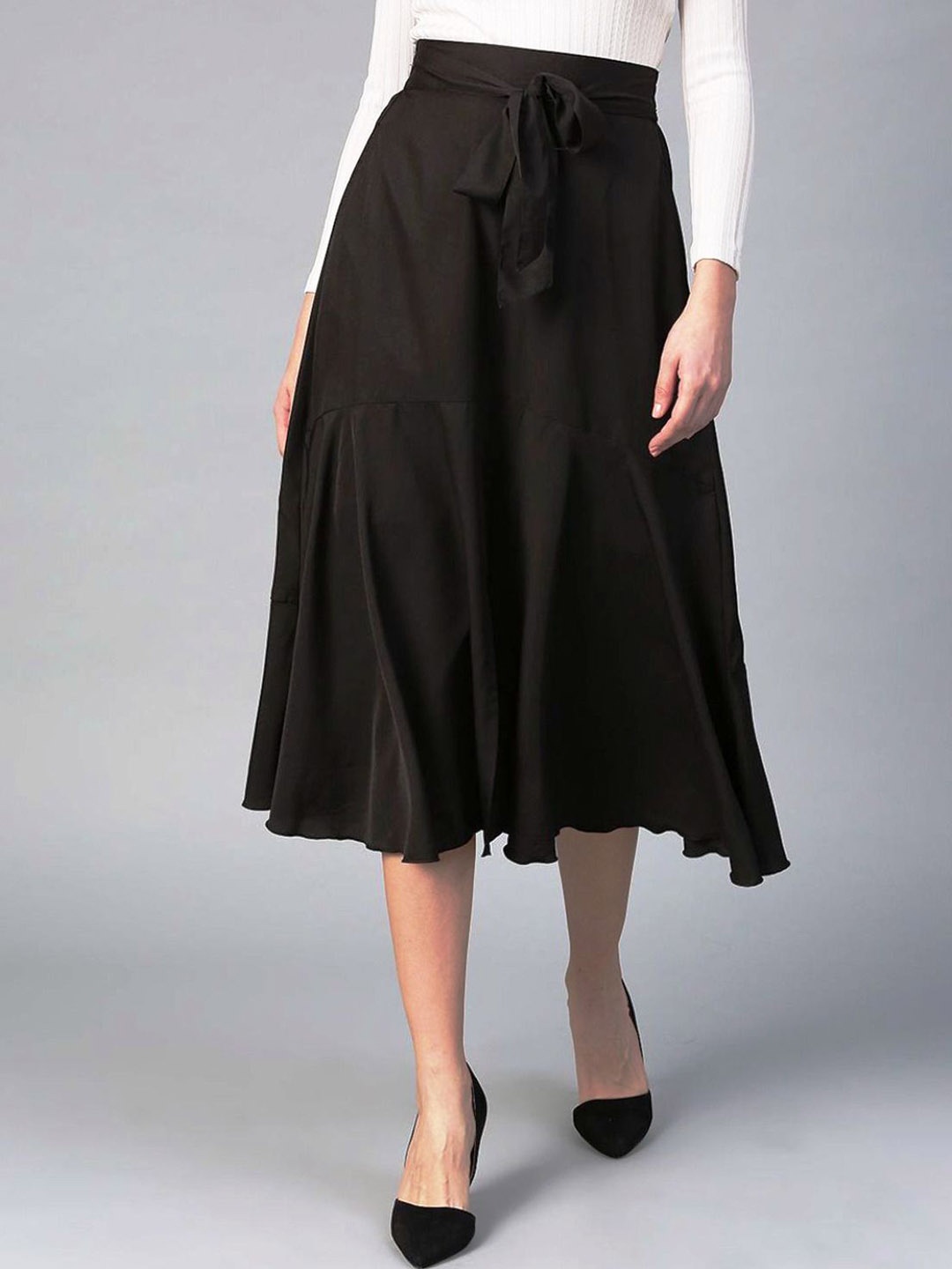 

Louis Bayrad High Rise A-Line Knee Length Skirt, Black