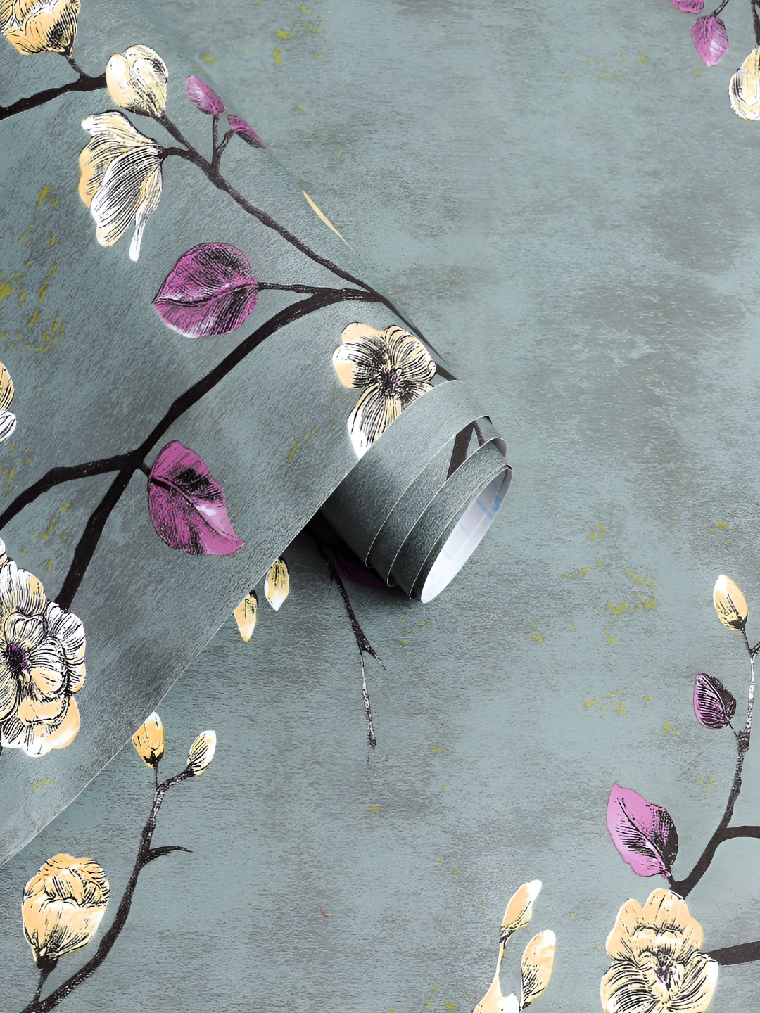 

ANNA CREATIONS Green & Yellow Floral Printed Self-Adhesive Waterproof Wallpaper