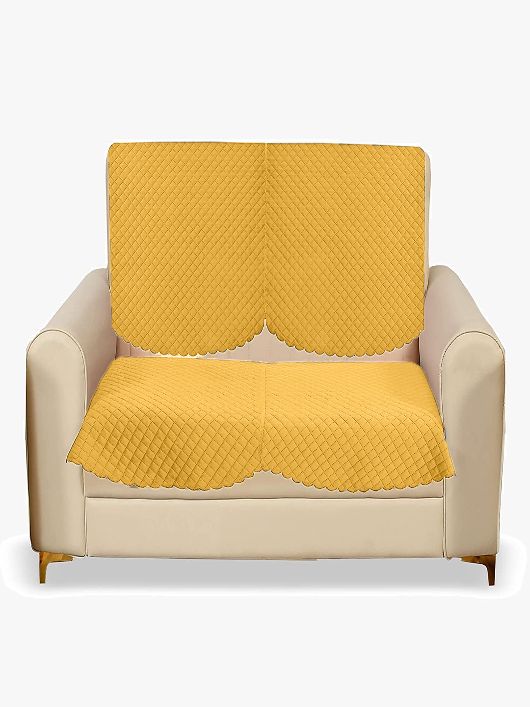 

Fashion Throw 2 Pieces Yellow Velvet 2 Seater Sofa Covers