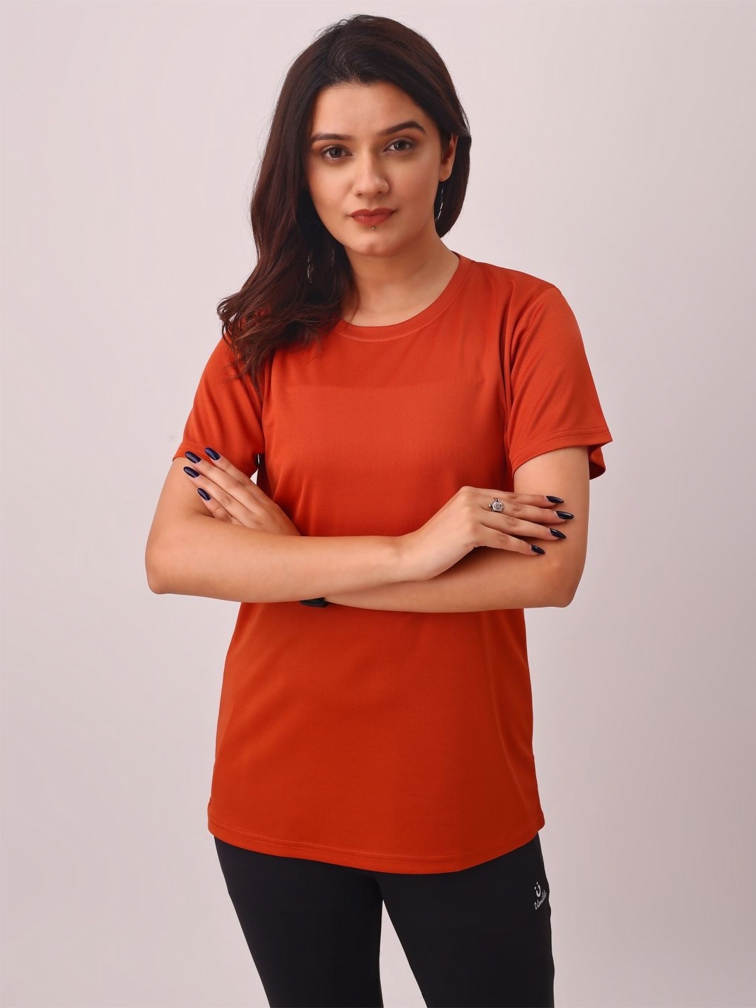 

UMILDO Women Solid Round Neck T-shirt, Rust