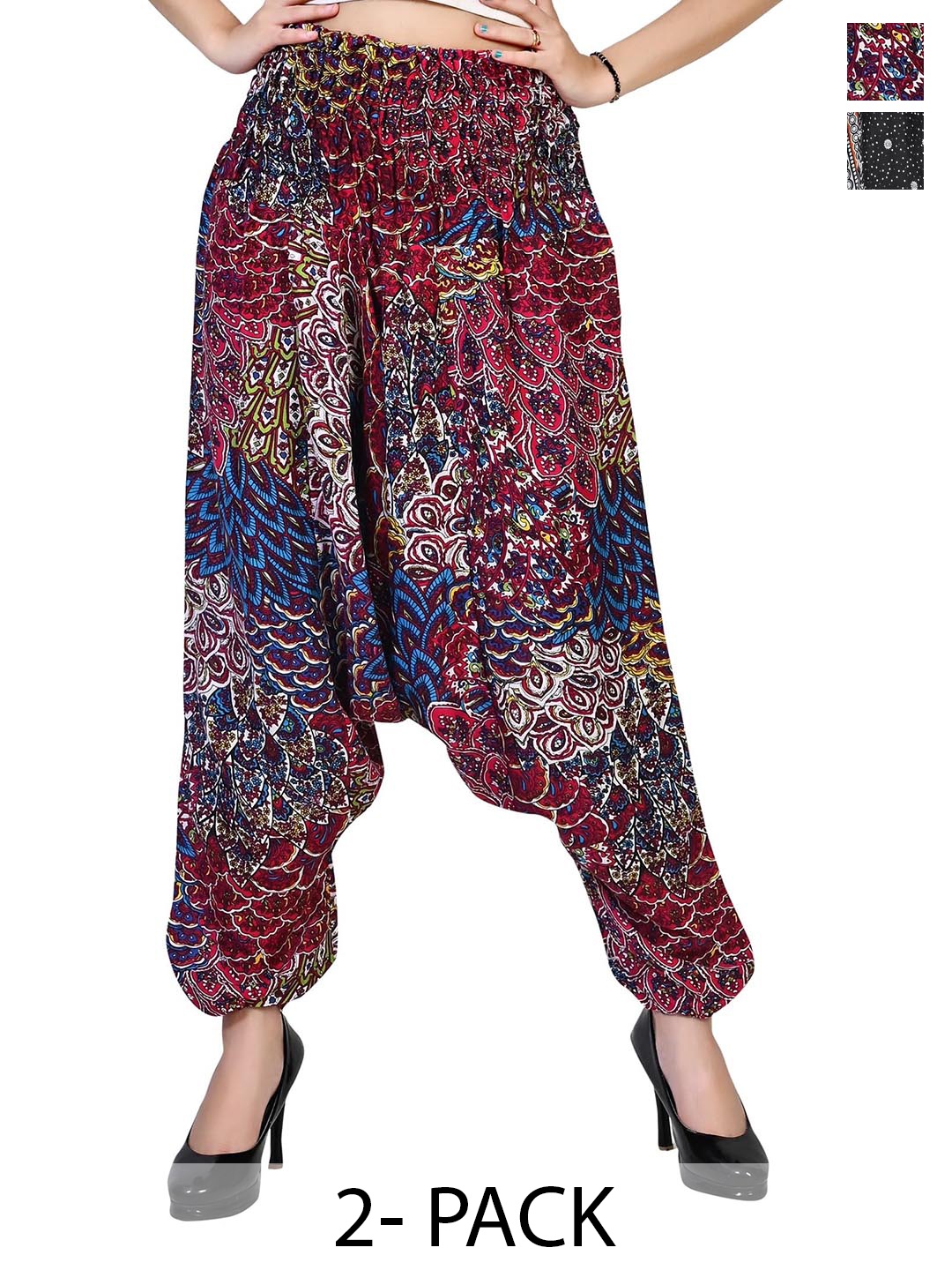 

NarNari Women Pack Of 2 Printed Harem Pants, Red