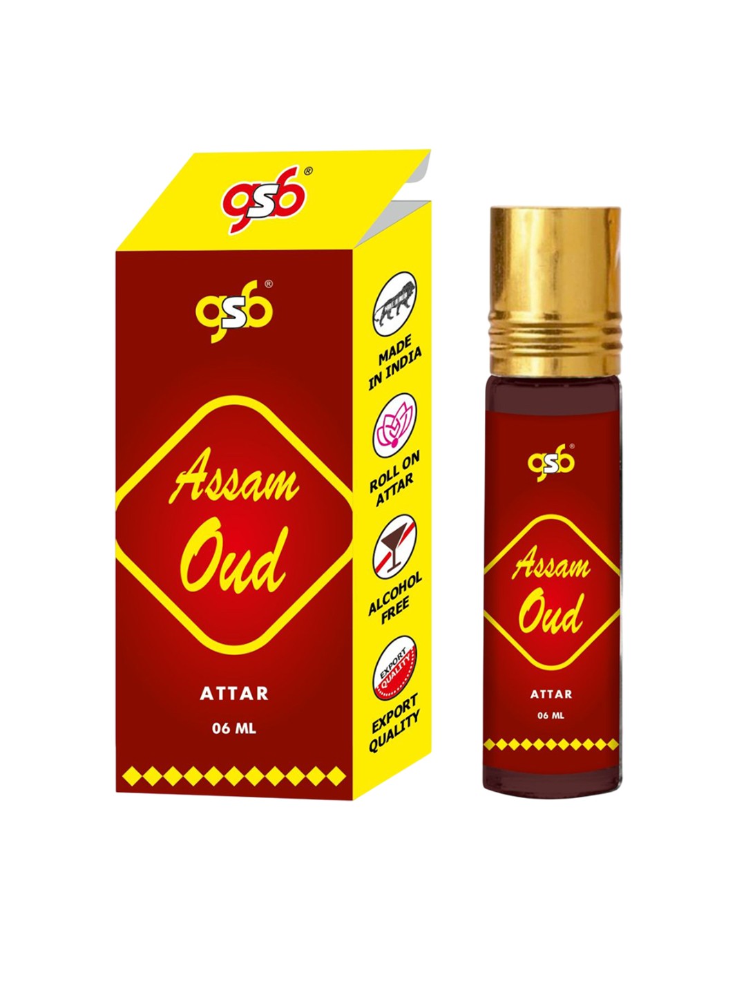 

GSB Assam Oud Alcohol Free Long Lasting Roll On Attar - 6 ml, Brown
