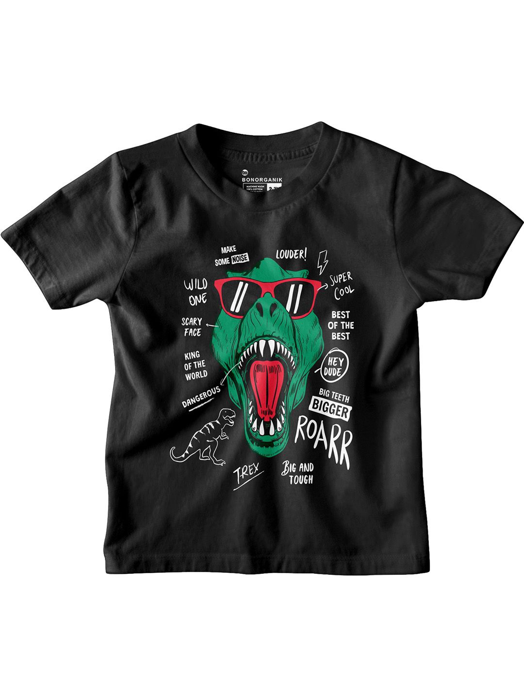 

BonOrganik Boys Graphic Printed Round Neck Cotton T-shirt, Black