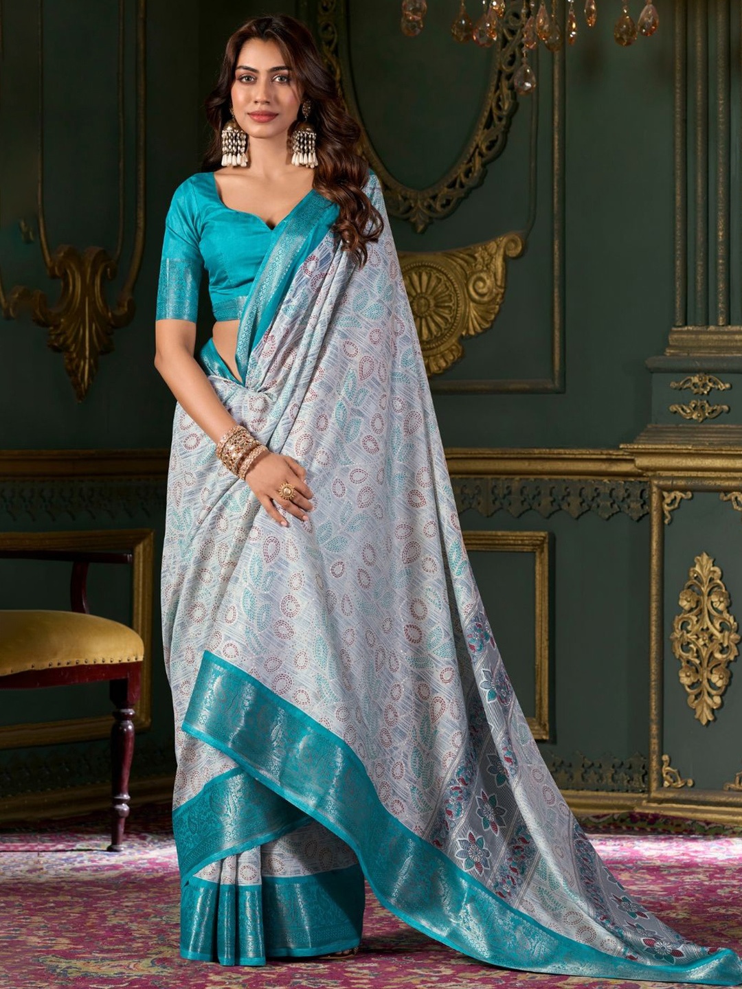 

DEVATITHI Light Blue Soft Silk Saree, Turquoise blue
