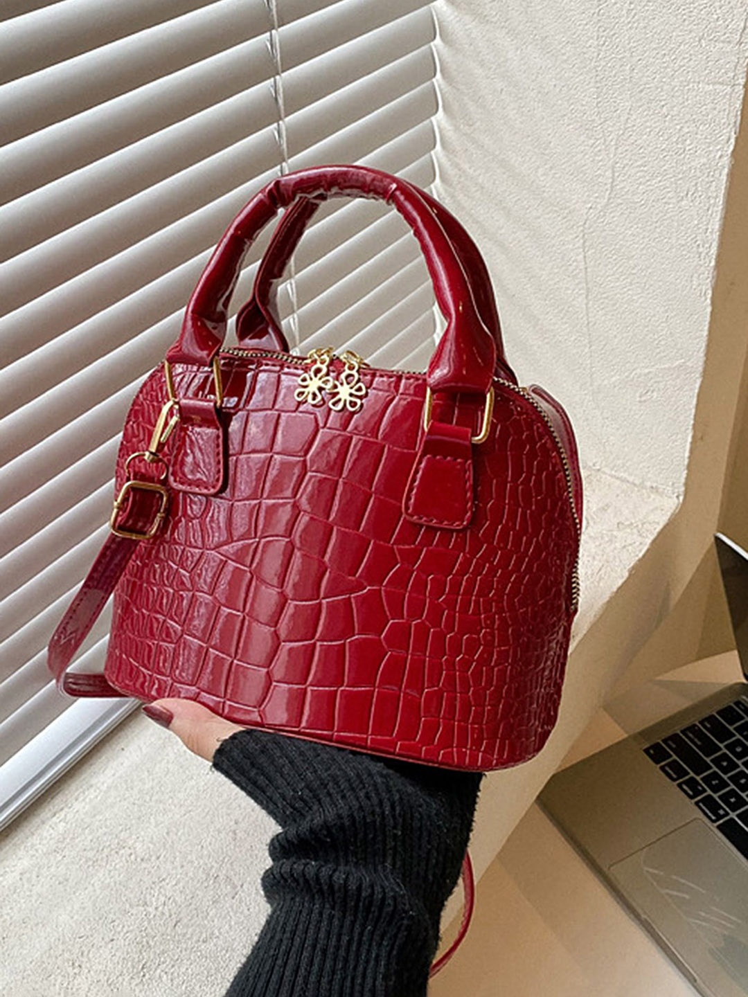 

LULU & SKY PU Oversized Shopper Satchel with Bow Detail, Red