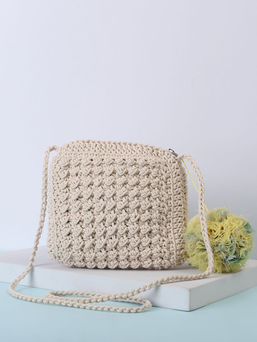 

ITIHASIKALA Textured Structured Sling Bag, Off white