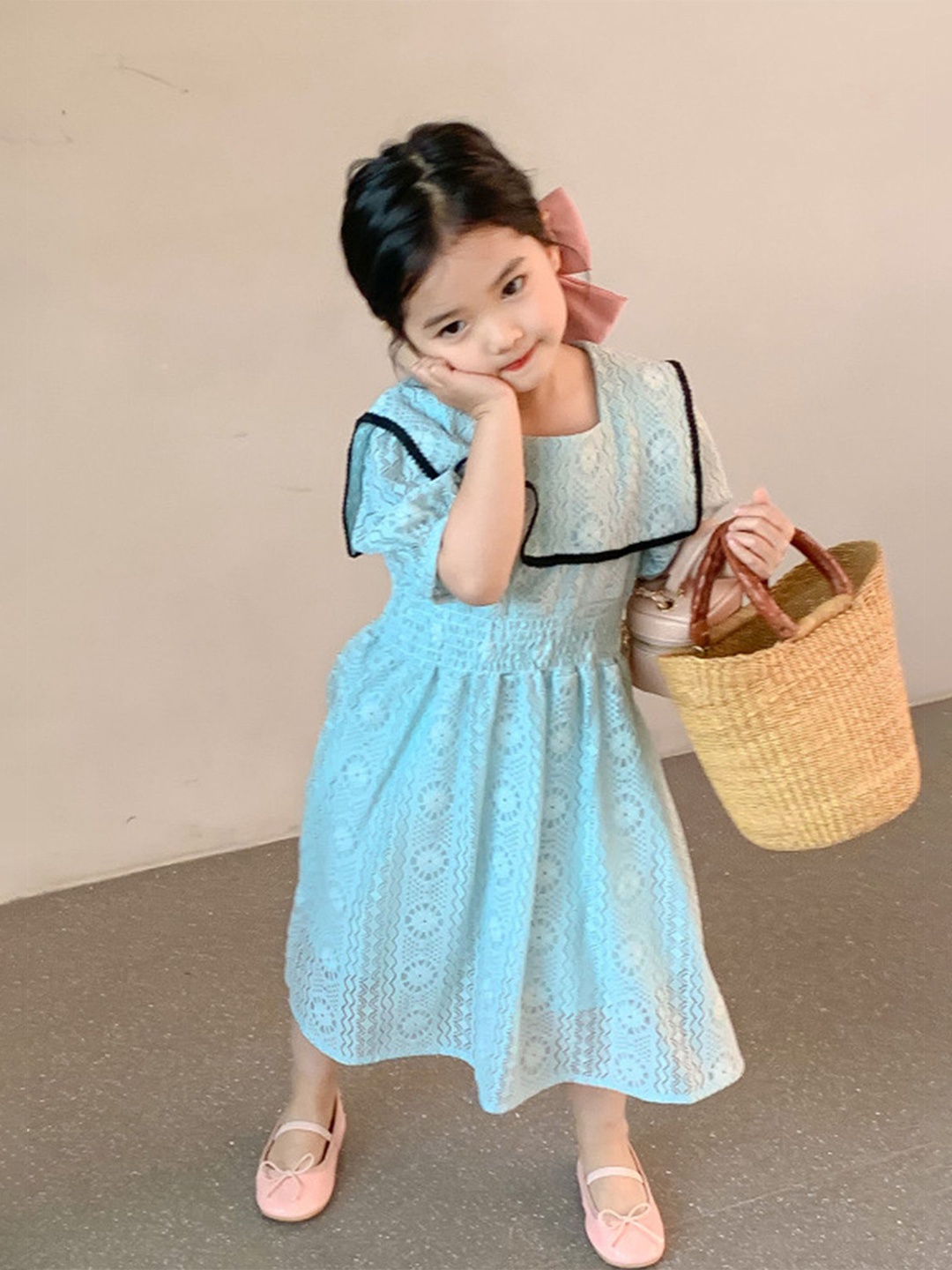 

LULU & SKY Girls Geometric Printed A-Line Cotton Dress, Blue