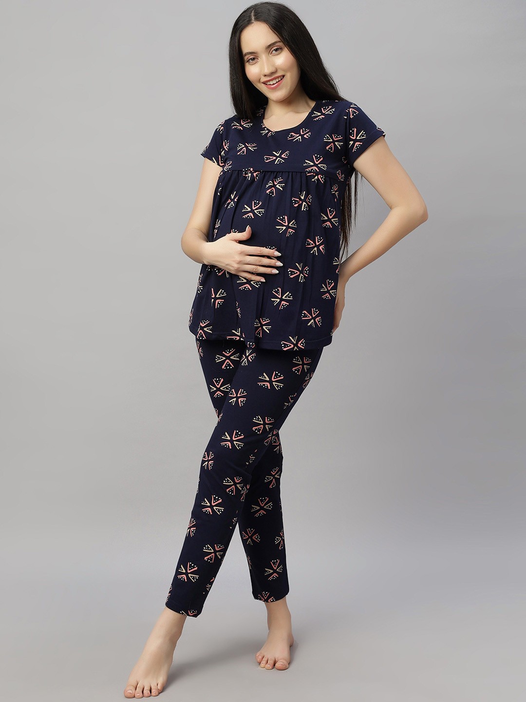 

DZZO Women Printed Night suit, Navy blue