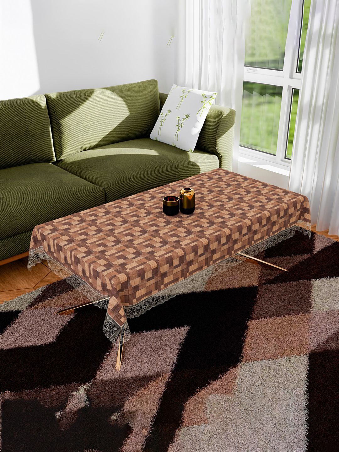 

Kuber Industries Brown & White Checked 4-Seater Table Cover