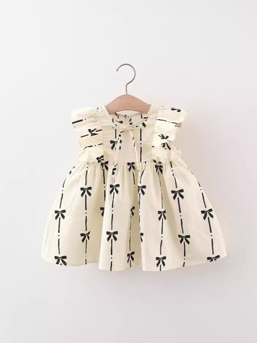 

LULU & SKY Girls Printed Flutter Sleeve Fit & Flare Ready to Wear Dress, Beige