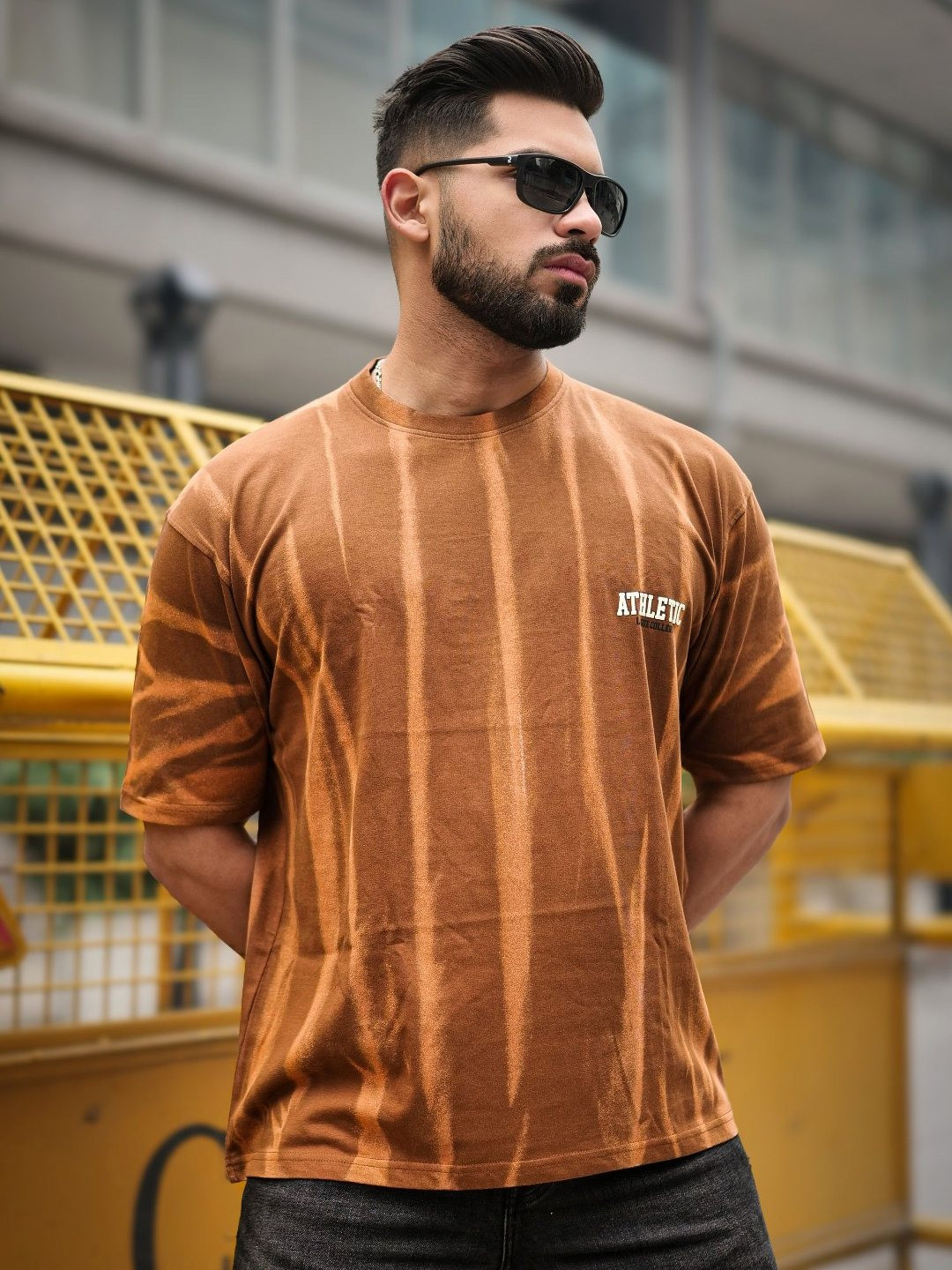 

Maniac Men Washed Effect Dyed Round Neck Cotton Relaxed Fit T-shirt, Brown