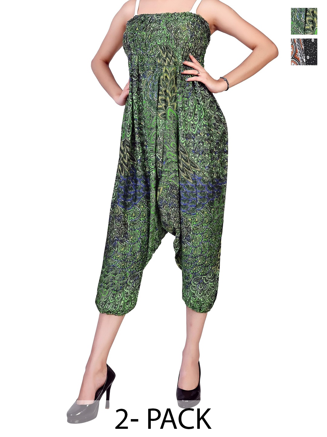 

NarNari Women Pack Of 2 Printed Harem Pants, Green