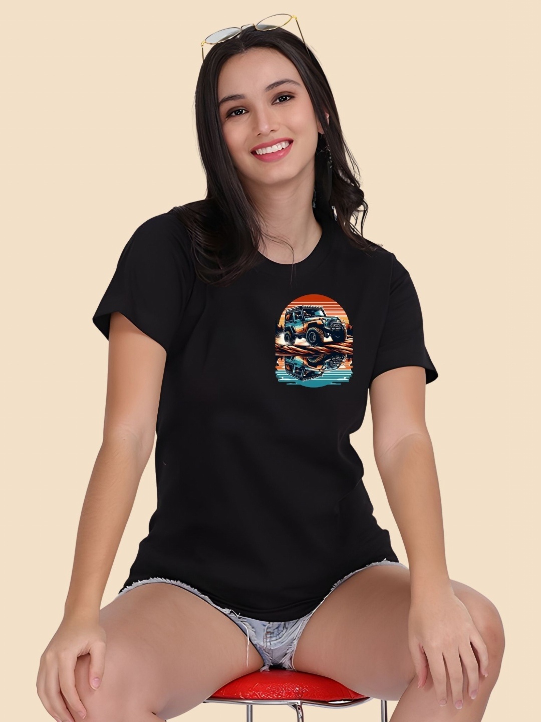 

SZN Women Graphic Printed Round Neck Cotton T-shirt, Black
