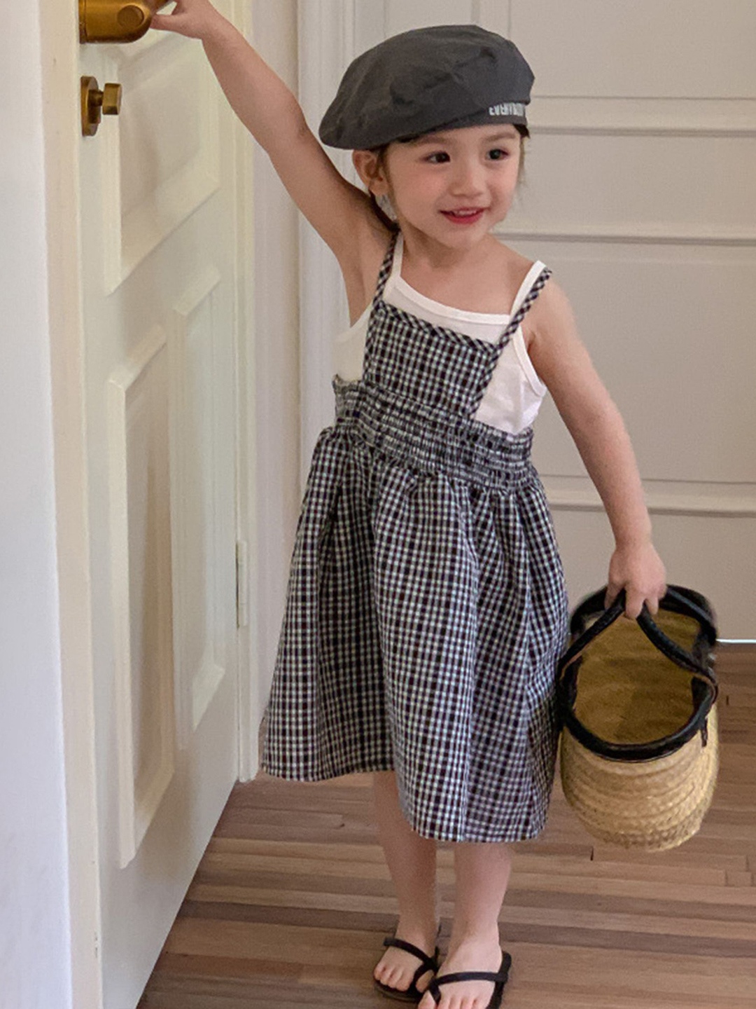 

LULU & SKY Girls Checked Pinafore Dress, Black