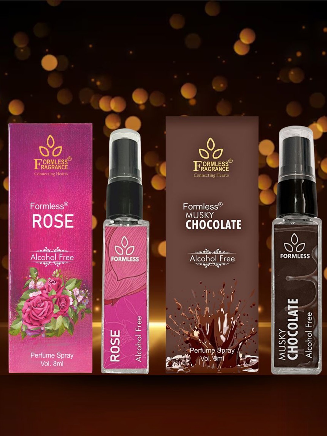 

Formless Fragrance Rose And Chocolate Set Of 2 Alcohol Free Spray Perfume - 8 ml Each, Pink