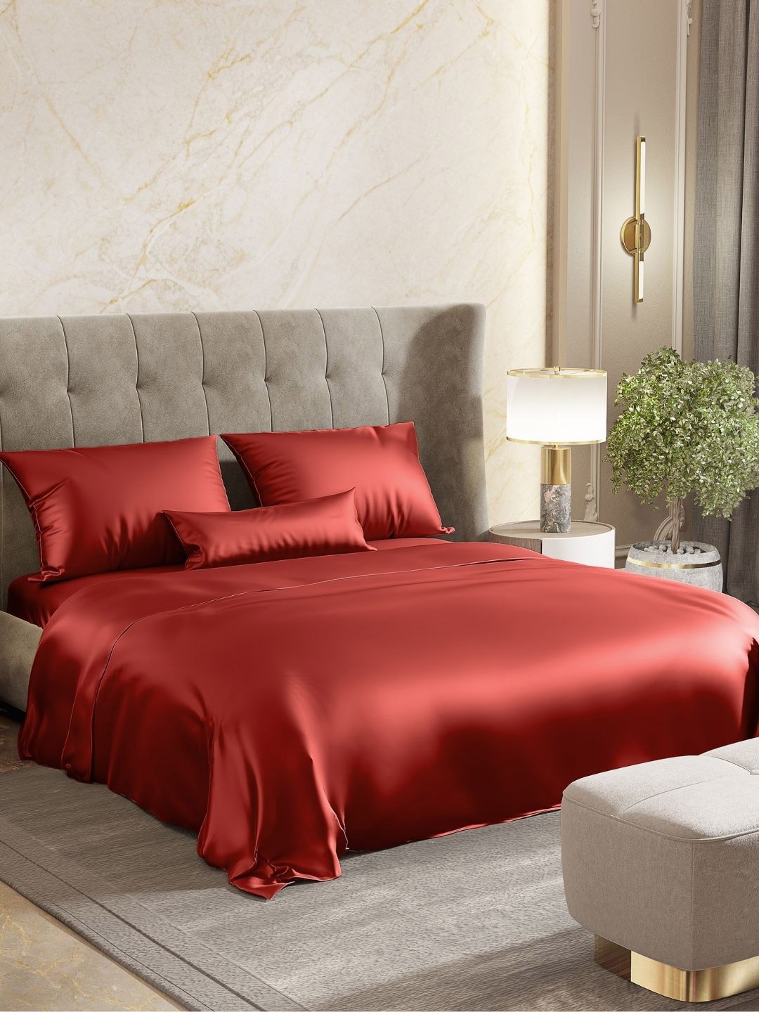 

haus & kinder Red 300 TC King Bedsheet with 2 Pillow Covers 2.74 m x 2.28 m