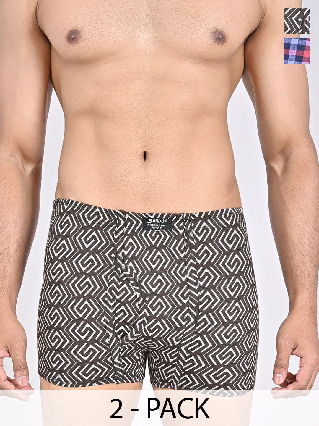 

SANDO Pack Of 2 Printed Cotton Outer Elastic Trunks GENIUS-01-04, Blue