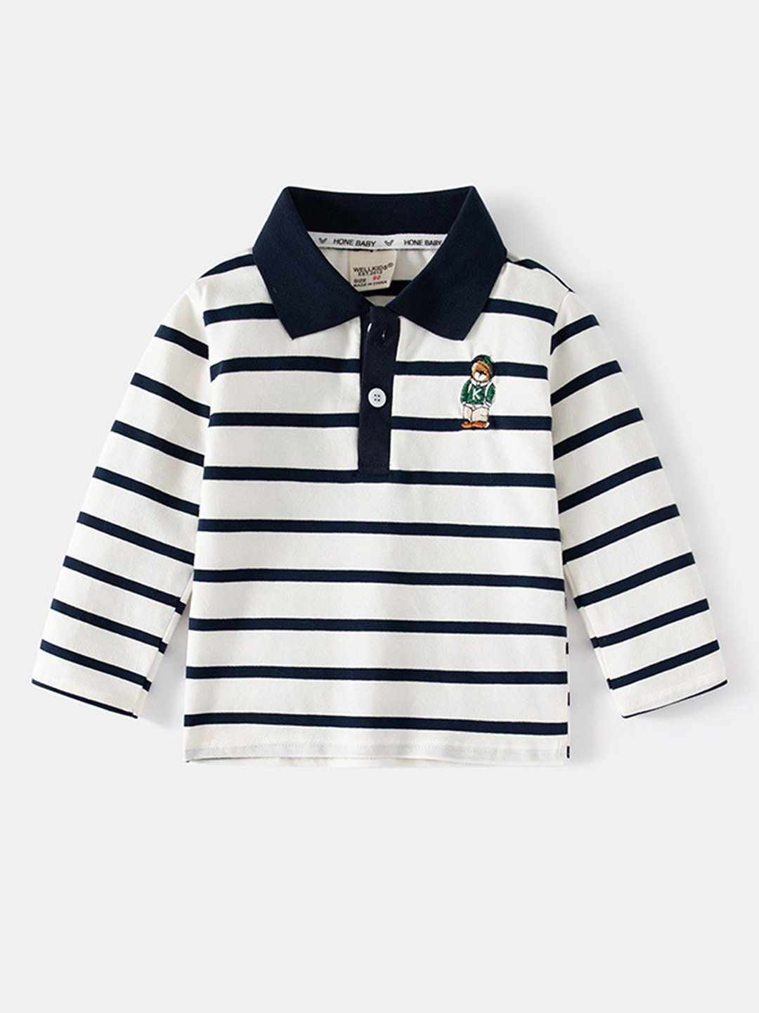 

LULU & SKY Boys Striped Polo Collar Applique T-shirt, White