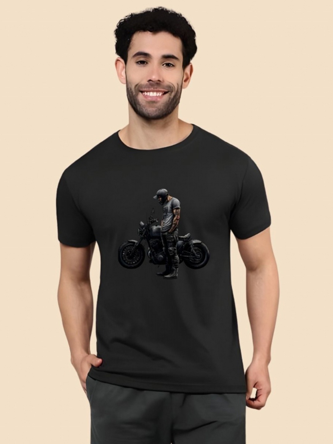

SZN Men Graphic Printed Round Neck Cotton T-shirt, Black