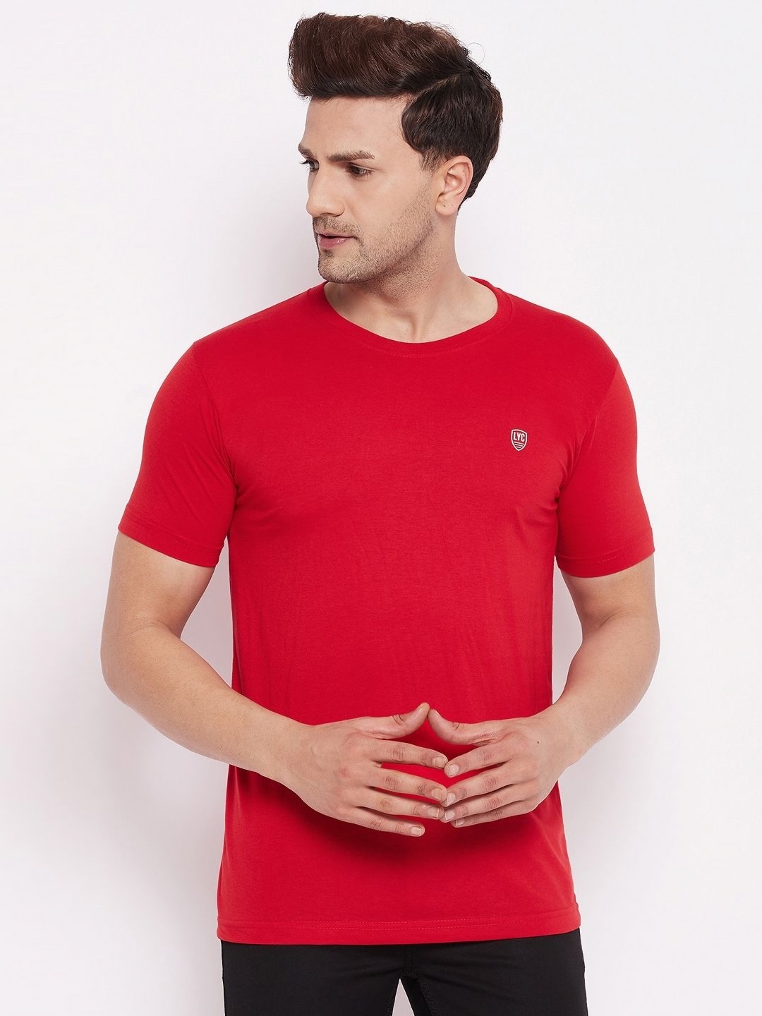 

LYCOS Men Solid Round Neck Cotton T-shirt, Red
