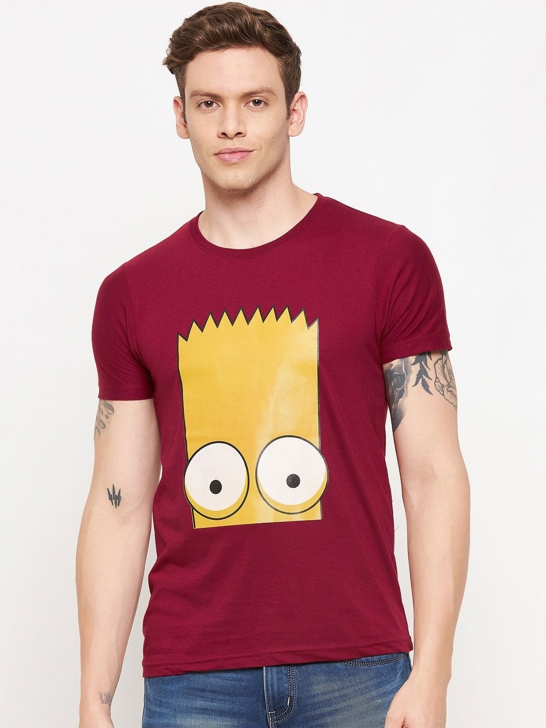 

LYCOS Men Graphic Printed Round Neck Cotton T-shirt, Maroon