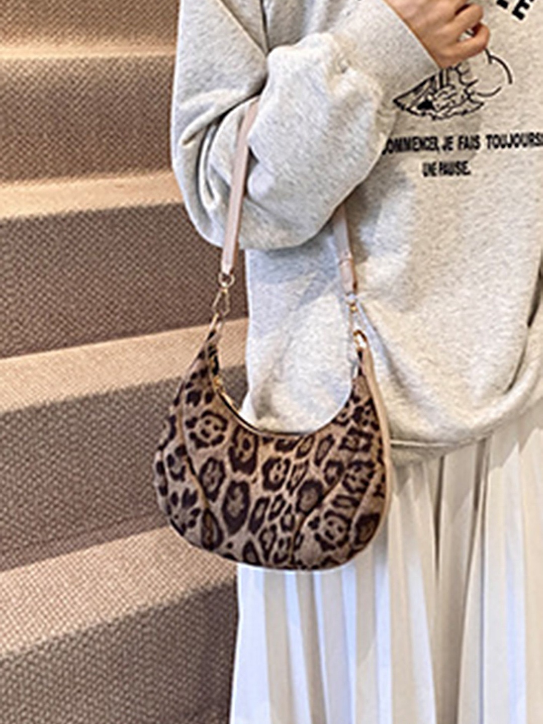 

LULU & SKY Printed Structured Handheld Bag with Cut Work, Khaki