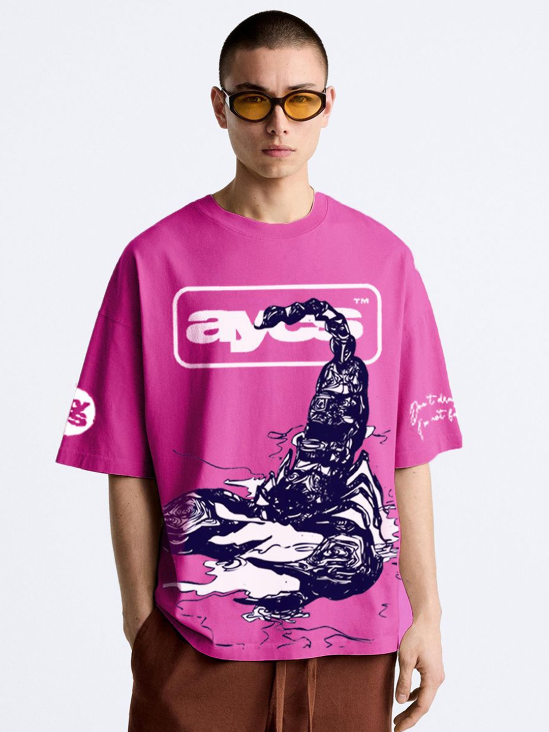 

AYCS Men Graphic Printed Round Neck Cotton Oversized T-shirt, Pink