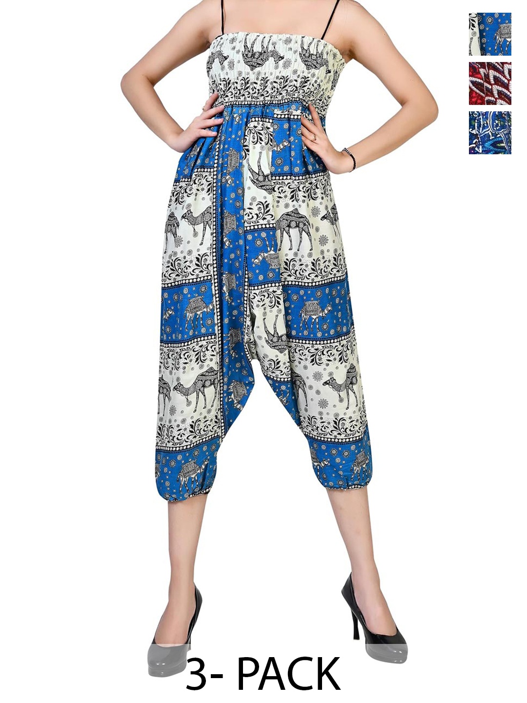 

NarNari Women Pack Of 3 Printed Mid-Rise Harem Pants, Blue