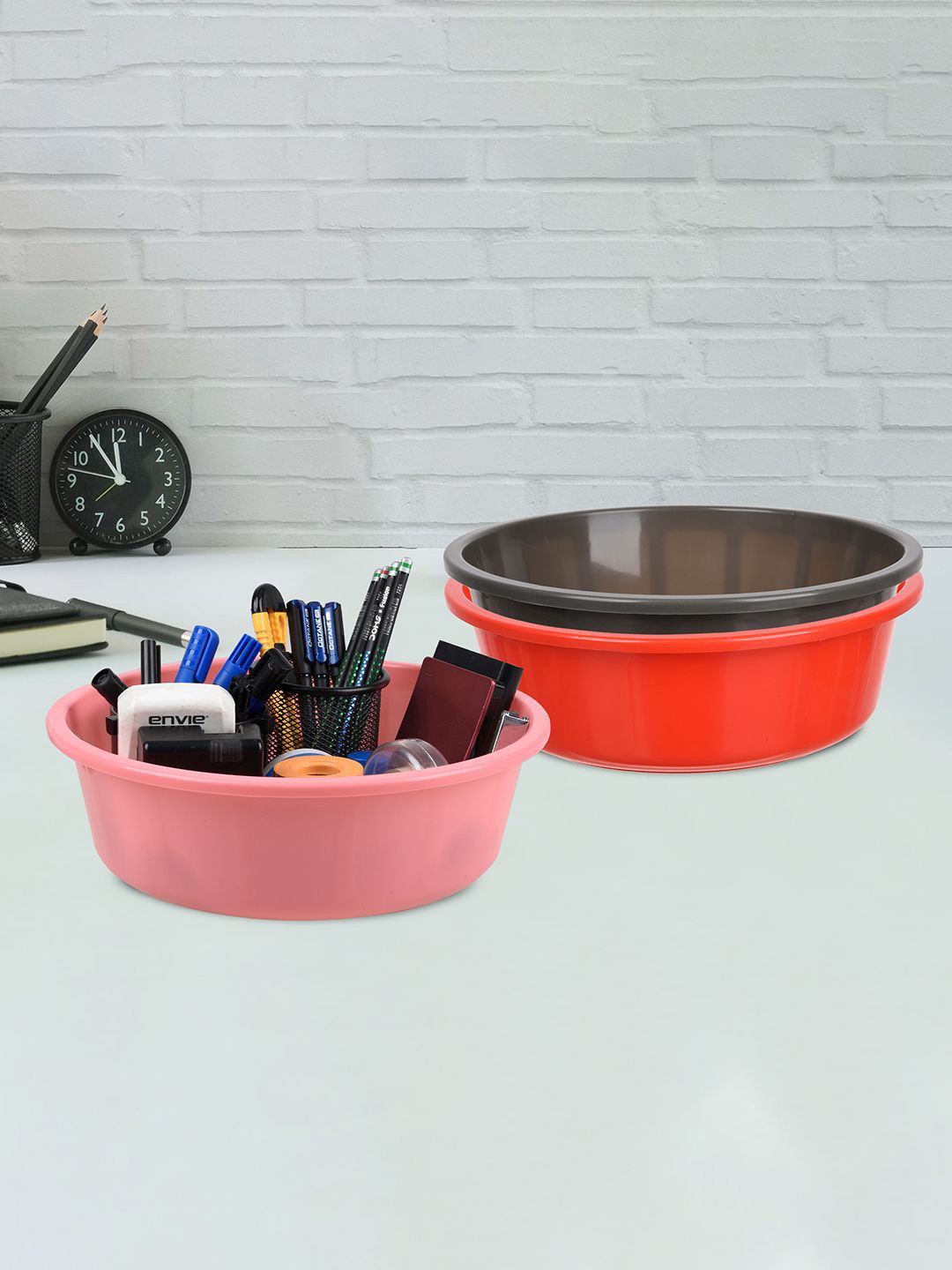 

Kuber Industries Red and Pink 3 Pieces Multipurpose Storage Desk Organisers