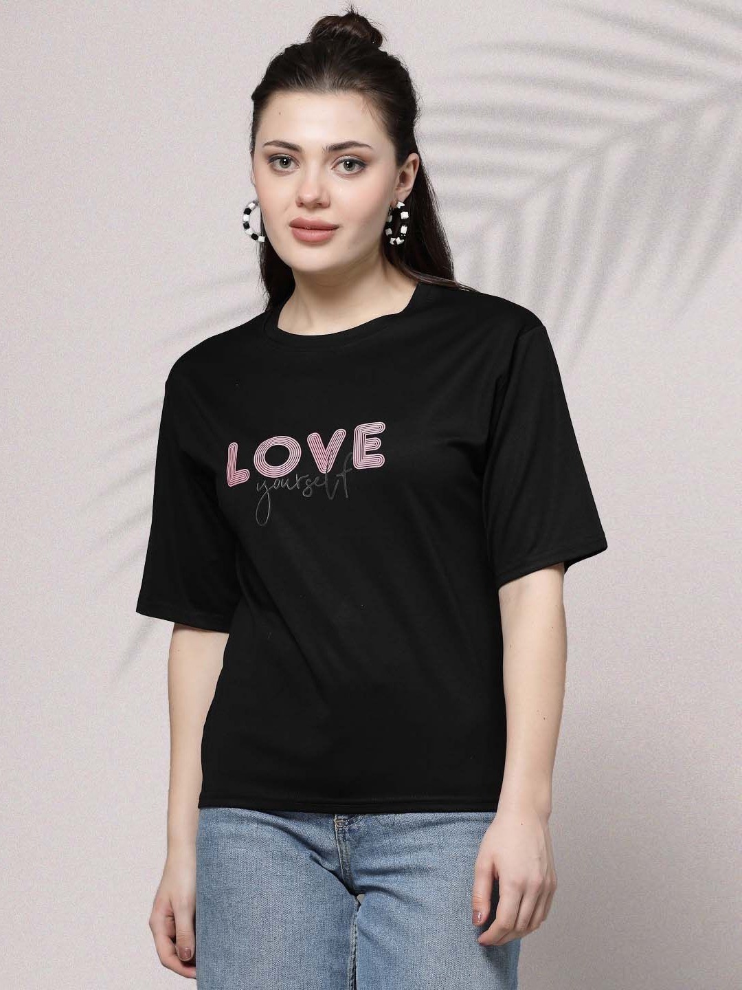 

Moda Rapido Women Typography Printed Round Neck Regular Fit T-shirt, Black