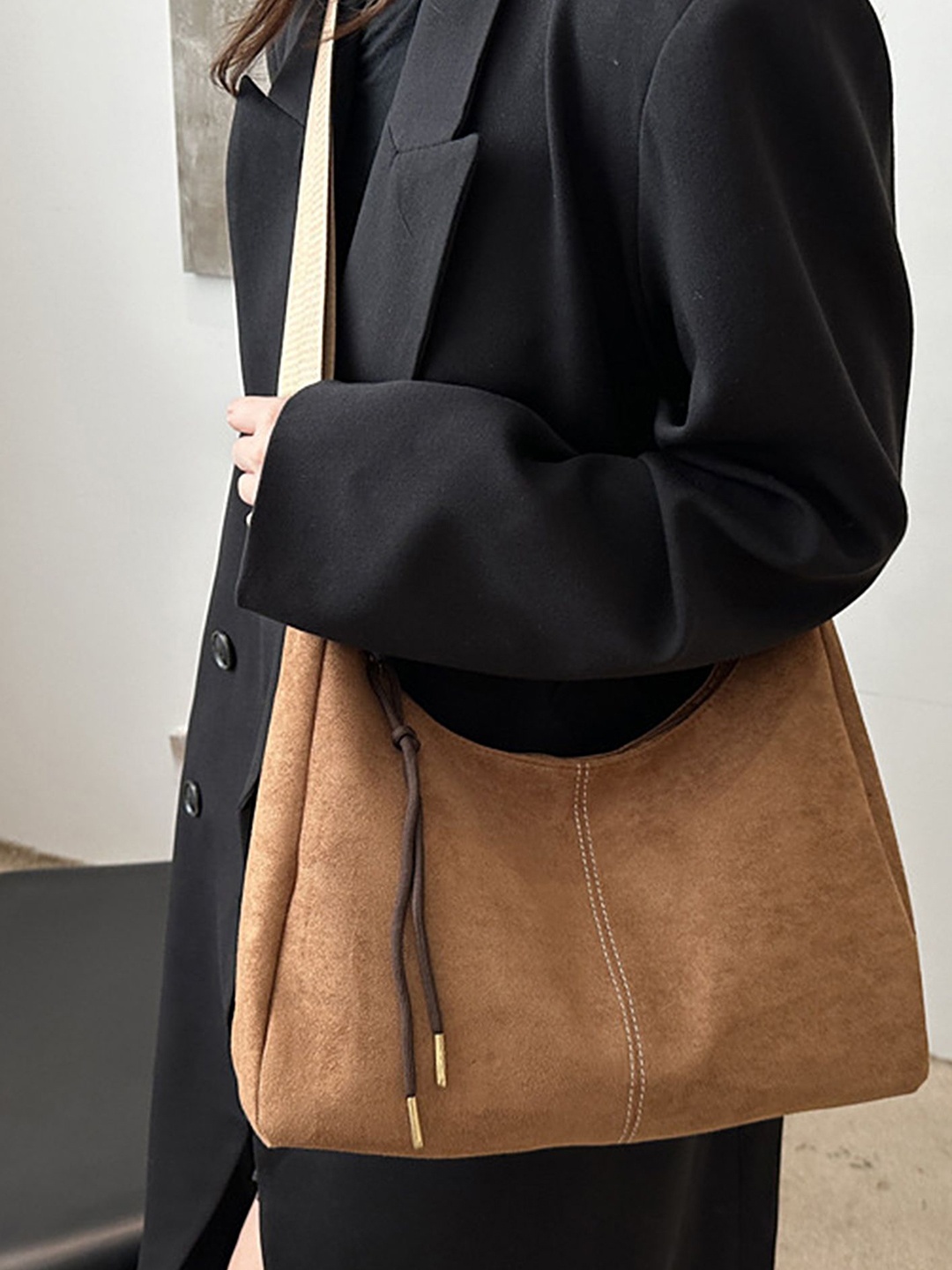

LULU & SKY PU Oversized Structured Hobo Bag with Tasselled, Brown