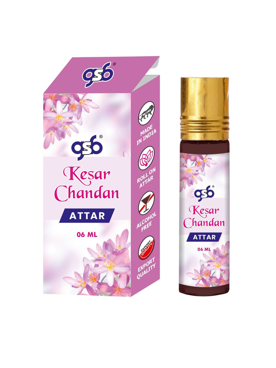 

GSB Kesar Chandan Natural & Alcohol Free & Long Lasting Roll On Attar - 6 ml, Transparent