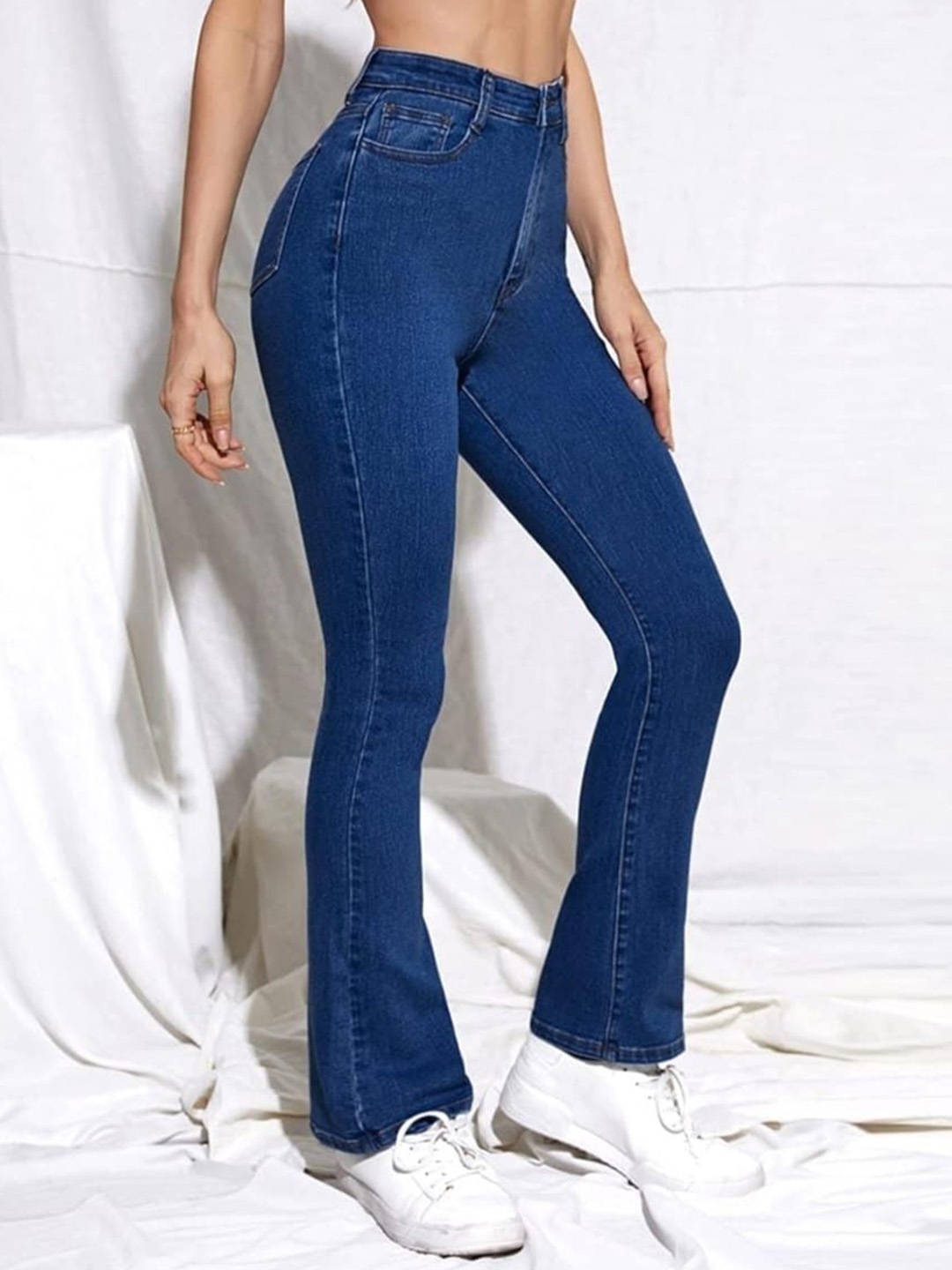 

Next One Women Cotton Smart Bootcut High-Rise Stretchable Jeans, Navy blue