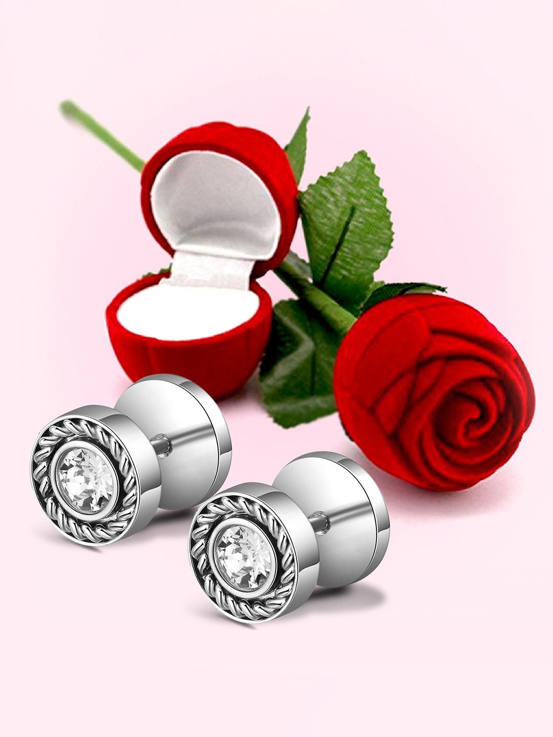 

Peora Silver Plated CZ Studded Contemporary Studs