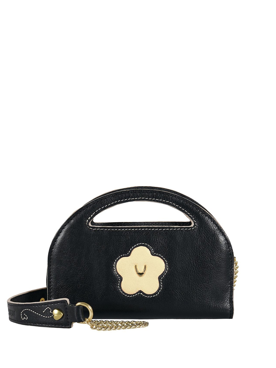 

Hidesign Floral Self Design Folded Leather Wallet With Shoulder Strap, Black