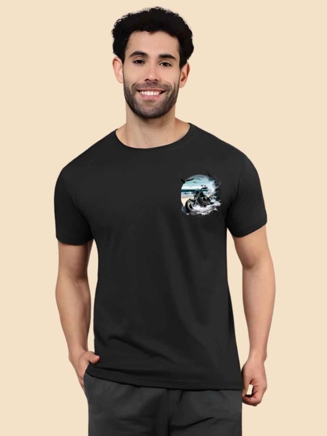 

SZN Men Graphic Printed Round Neck Cotton T-shirt, Black