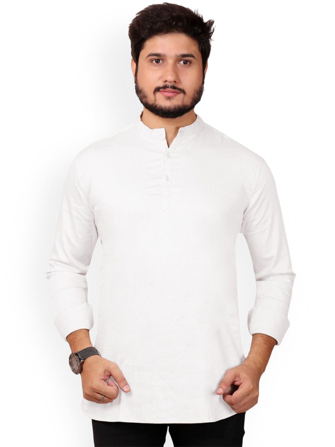 

MADE IN THE SHADE Band Collar Pure Cotton Straight Kurta, White