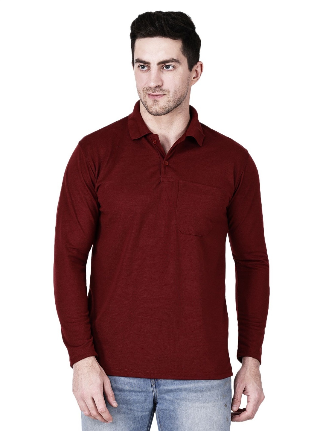 

SAIKSA FASHION Men Regular Fit Solid Polo Collar Cotton T-shirt, Maroon
