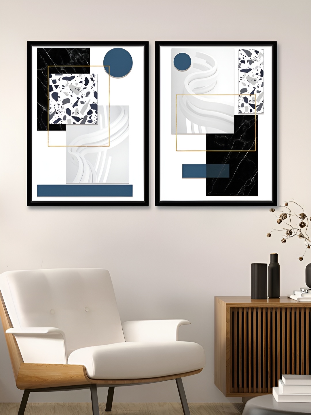 

Myntra Elegant Homes Montreal White & Black 2 Piece Abstract Printed Canvas Wall Art