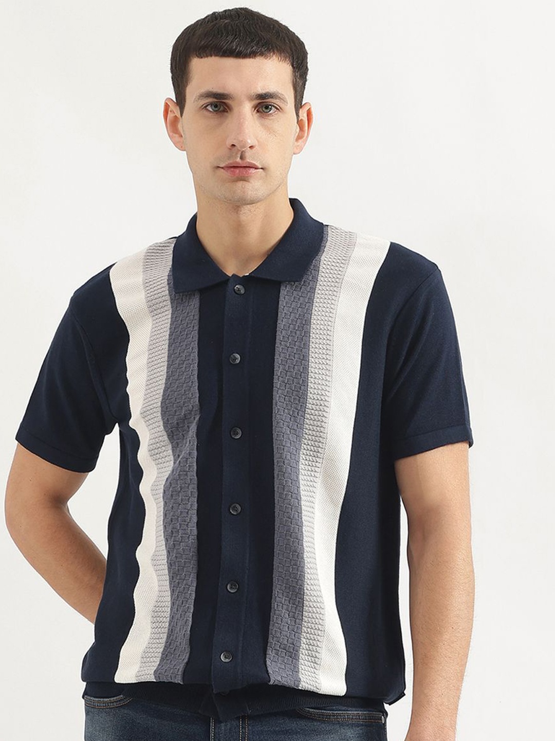 

United Colors of Benetton Men Opaque Striped Casual Shirt, Blue