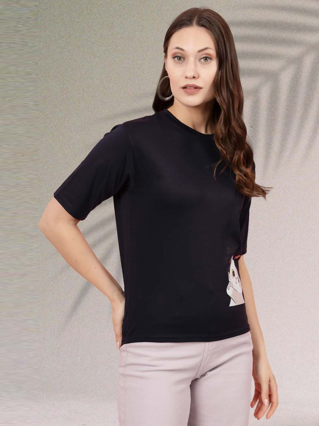 

Moda Rapido Women Graphic Printed Round Neck Regular Fit T-shirt, Navy blue