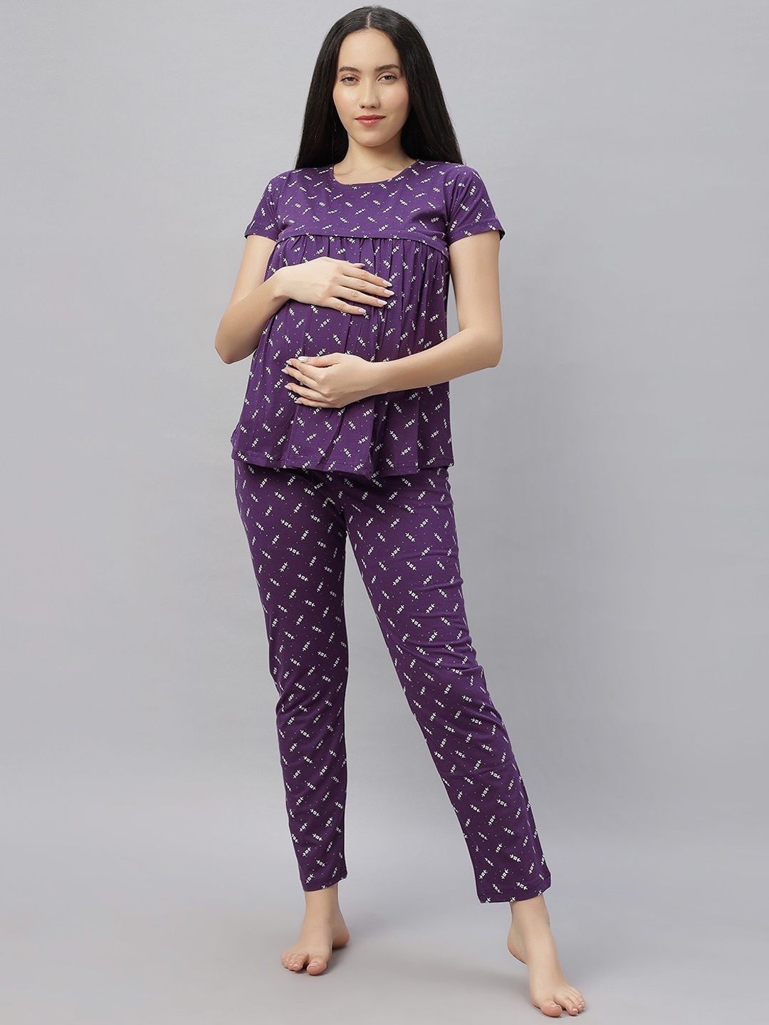 

DZZO Women Printed Night suit, Purple