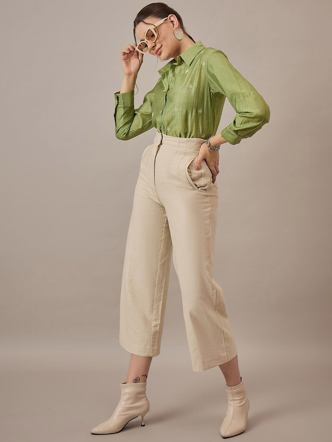 

CORSICA Women Semi Sheer Casual Shirt, Green