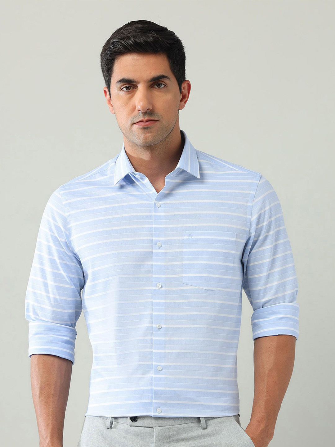 

Arrow Men Slim Fit Horizontal Stripes Opaque Striped Formal Shirt, Blue