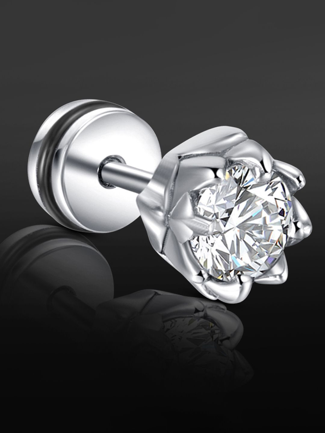 

Peora Men Stainless Steel Silver-Plated CZ Studded Floral Shaped Studs With Red Rose Box
